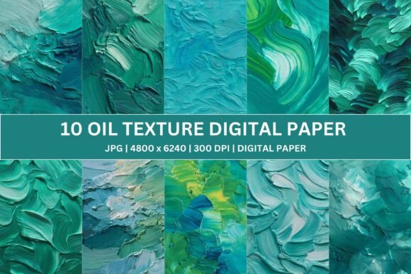 10 Sculpted Teal Impasto Digital Paper Textures