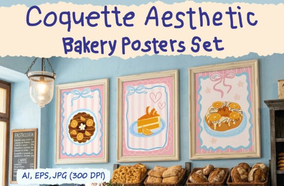 Bringing the Coquette Aesthetic to Life with the Vector Orange Cake Bakery Posters Set