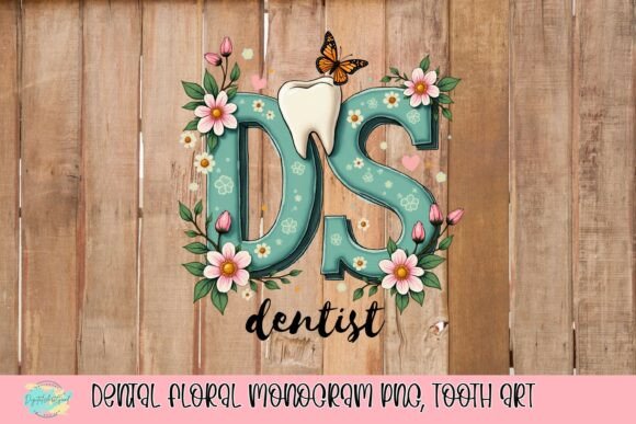 Elegant Dental Floral Monogram PNG for Tooth Art