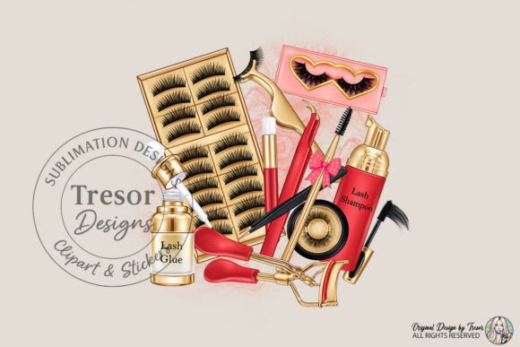 Elevating Brand Identity with the Lash Tools Red Gold Lash Tech PNG Collection