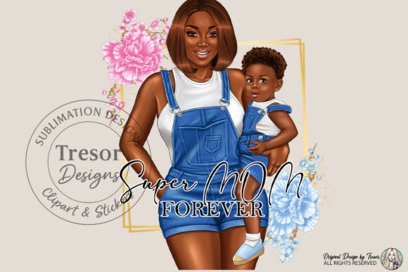Empowering Designs: The Super Mom Forever Black Mom Baby Boy PNG for Creators