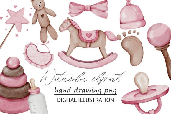 Enhancing Creative Projects with Pink Baby Toys Clipart Watercolor PNG