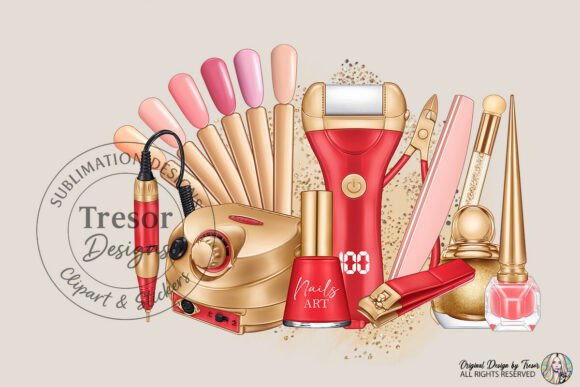 Evaluating the Nail Tech Tools Red Gold Nails Art PNG for Professional Branding and Sublimation