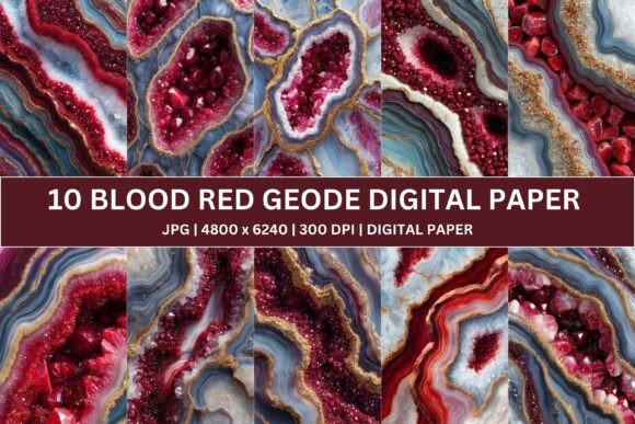 Strategic Visual Depth: Leveraging 10 Blood Red Geode Gold Digital Paper for High-Impact Branding