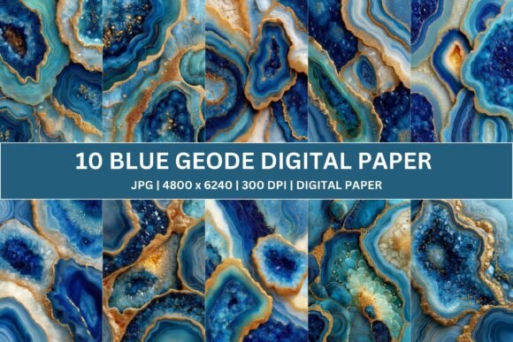 Strategic Visual Positioning with 10 Blue Gold Geode Agate Digital Paper