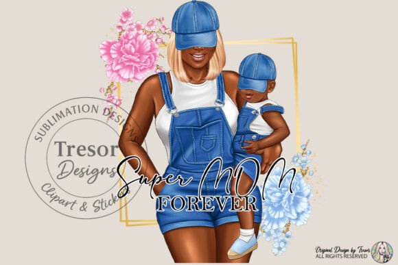 Super Mom Forever: Blonde Black Mom & Boy Design