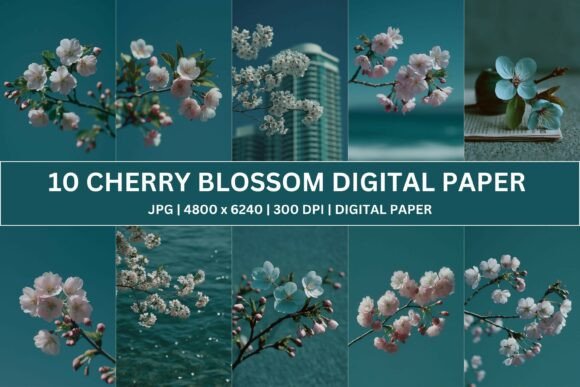 Transform Your Creative Projects with Moody Teal Sakura Digital Paper