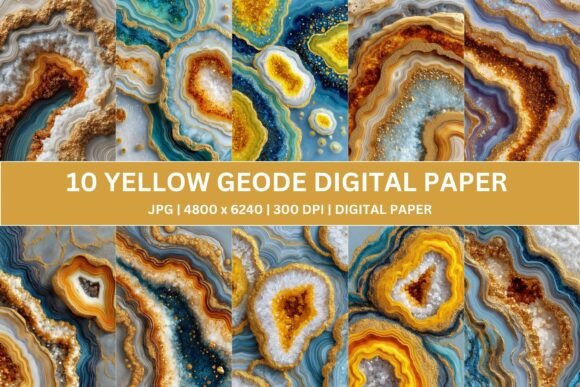 Unleashing Creativity with 10 Yellow Gold Geode Digital Paper