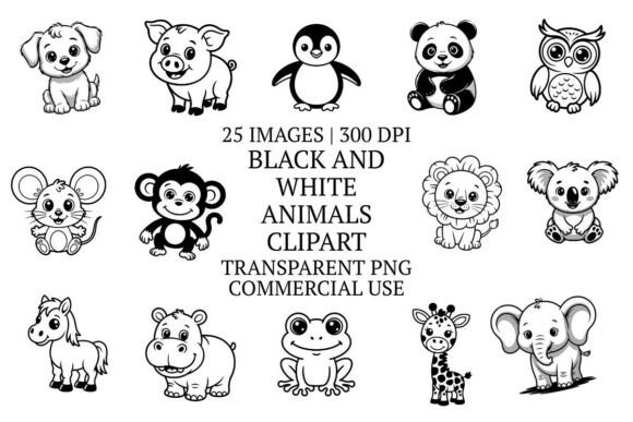 Unlocking Creative Potential with High-Resolution Black and White Animals Clipart 25 PNG