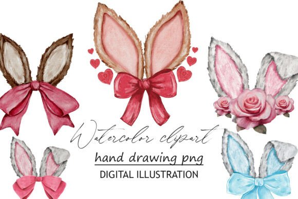Watercolor Easter Bunny Ears Clip Art for Design